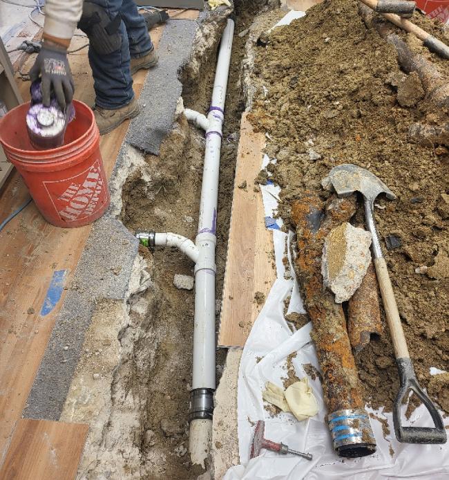 Underground Drain Line Excavation For Repair