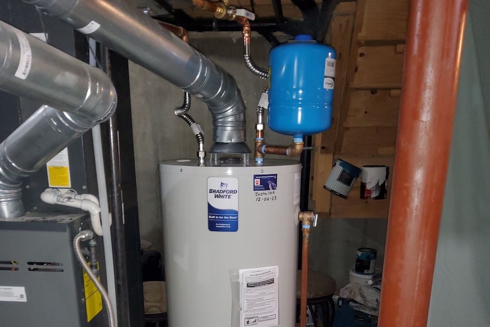 water heater installed with expansion tank