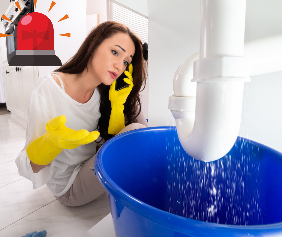 Woman having a plumbing emergency